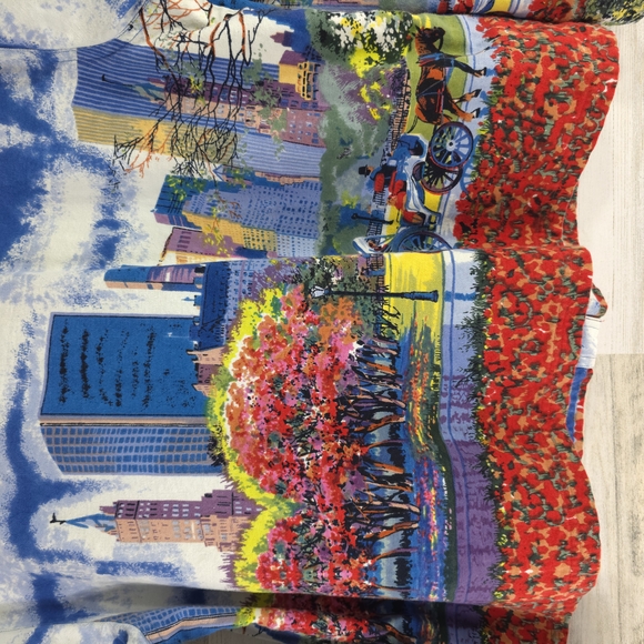 TAKE TWO Colorful Cityscape Denim Jacket WOMENS SIZE LARGE W/POCKETS 100% COTTON - Picture 9 of 16